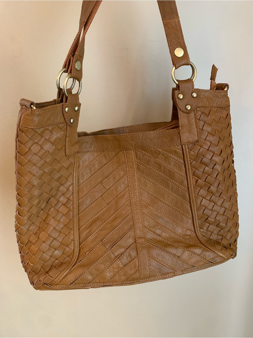 Amerileather  Leather Woven Shoulder Bag Purse Bag Boho, Missing Strap